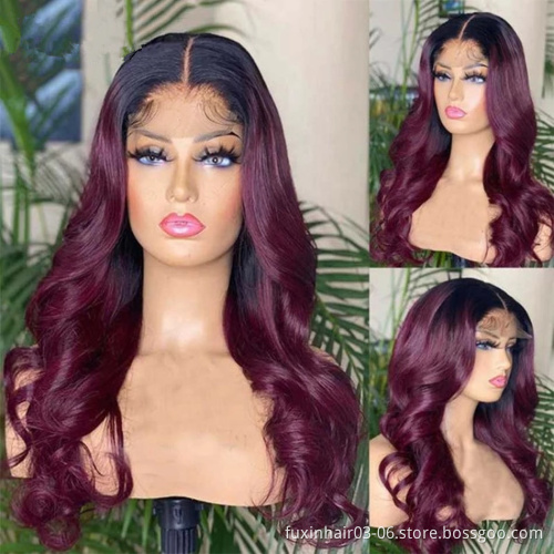 Ombre Lace Closure Wig Body Wave Honey Blonde Wigs Human Hair Lace Front Remy Brown Burgundy 99J Color Body Wave Frontal Wig